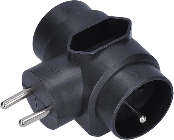 Solight compacte stekkerdoos met 3 stopcontacten (1 × 2,5 A + 2 × 10 A), zwart - 1 stuk