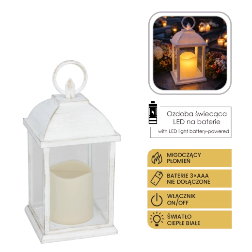 Lampion LED blanc avec bougie clignotante 10,5 × 10,5 × 20,5 cm - 1 pièce