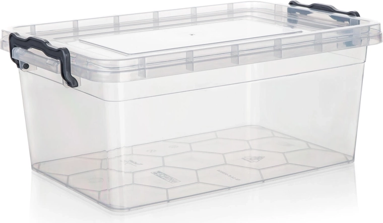 Opbergbox GEMA 9 l met deksel en clips, transparant