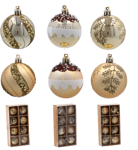 Set de boules de Noël dorées 6 cm – 8 pcs, incassables
