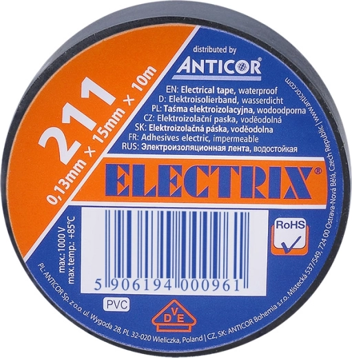 Solight ruban isolant 15 mm x 0,13 mm x 10 m noir