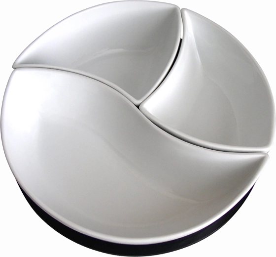 Servierset aus Keramikschalen mit drehbarem Holztablett Toro Vlnka