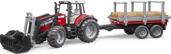 BRUDER tracteur MASSEY FERGUSON 7480 avec chargeur frontal et remorque à grumes