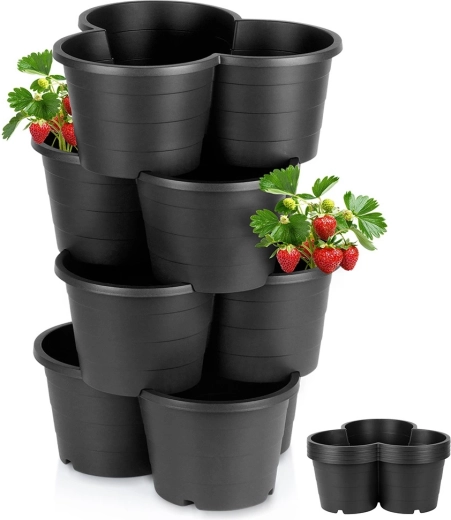Zwarte kunststof kaskade bloempot, stapelbare set van 4 stuks