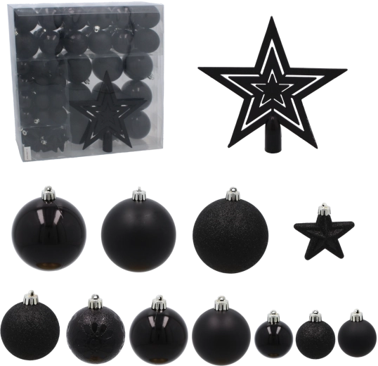 Set van 86 zwarte kerstballen