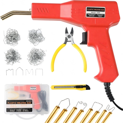 Set kunststoflasser met nietpistool, nieten en tang