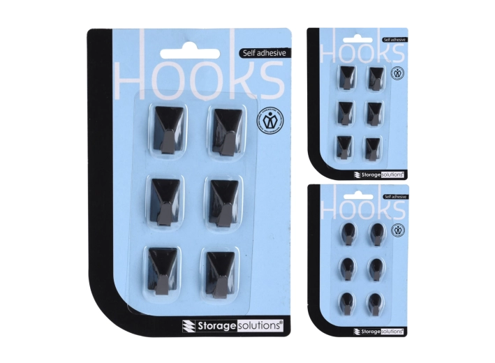 Crochets inox autocollants – lot de 6, noirs