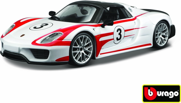 Bburago Porsche 918 Weissach Race wit model in schaal 1:24
