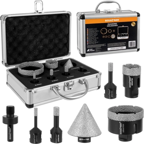 Bigstren diamond hole saw set M14 for porcelain stoneware, tiles and stone 6–68 mm (7 pcs)
