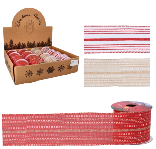 Ruban décoratif de Noël à rayures colorées 6,3 cm × 2,7 m