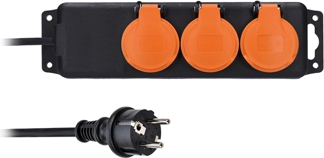 Solight buitenverlengsnoer IP44 met 3 stopcontacten en rubberen kabel 10 m