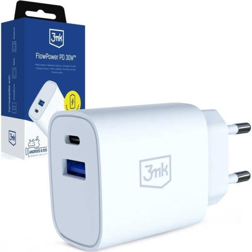 3MK FlowPower netlader 30 W USB-A en USB-C (PD 3.0, QC 4+) wit