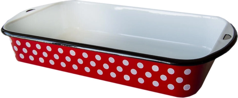 Geglaceerde braadslede 30 × 18 cm, 2,7 l – rode stip