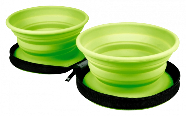 Reis-dubbele voerbak KIWI WALKER – groen, 2 stuks