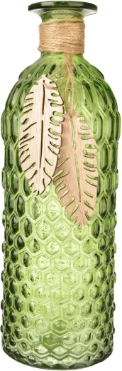 Glass vase with green leaf motif 25 cm