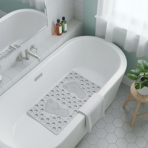 Transparante antislipmat voor de badkamer met voetafdrukmotief