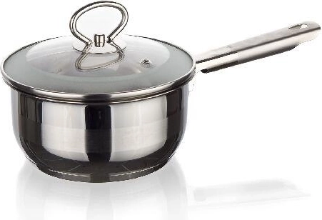 Stainless steel saucepan 14 cm with glass lid MATTE New Line, 0.9 l, induction-ready