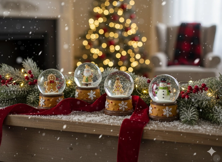 Boule à neige de Noël – décoration en pain d’épices, motifs assortis 4,5 × 4,5 × 6,5 cm