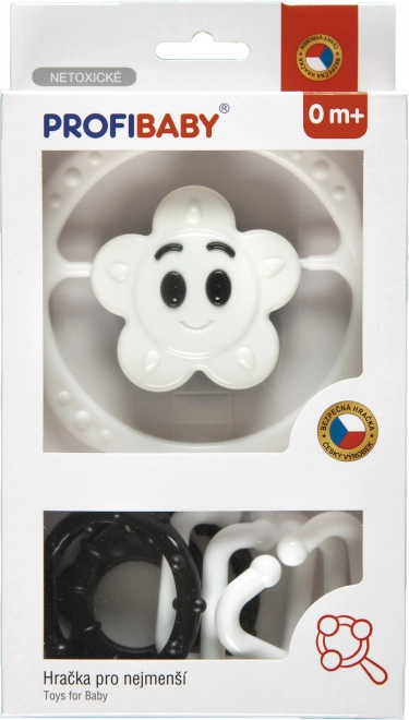 Set rammelaars zwart-wit – kinderwagenketting en rammelaar ster/bloem