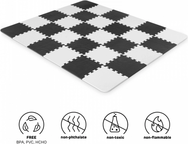 KINDERKRAFT Luno foam play mat, black and white, 30 pcs (29.5 × 29.5 cm)