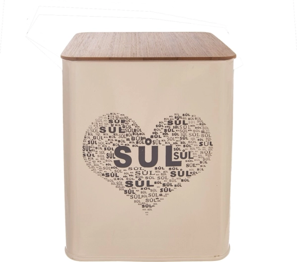 Boîte à sel Cœur avec couvercle en bois