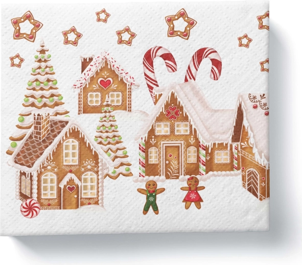 Kerstservetten Peperkoekdorp, 3-laags, 33 × 33 cm