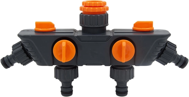 Garden faucet splitter 4-way 1/2, 3/4 and 1 inch