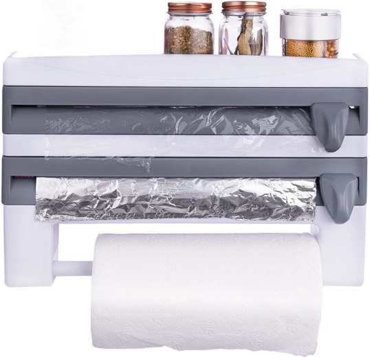 Distributeur mural 3-en-1 pour films et essuie-tout