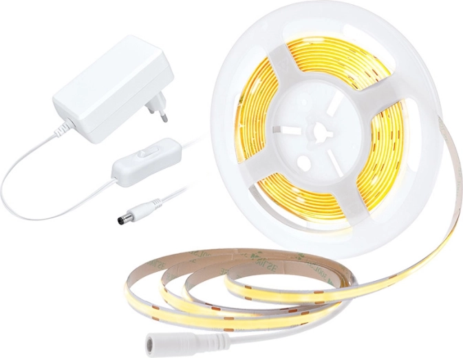 Ruban LED COB Solight avec adaptateur et interrupteur, 5 m, blanc chaud