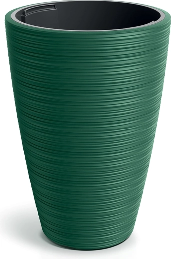Venas Round Plastic Flower Pot with Insert, Dark Green, 30 cm