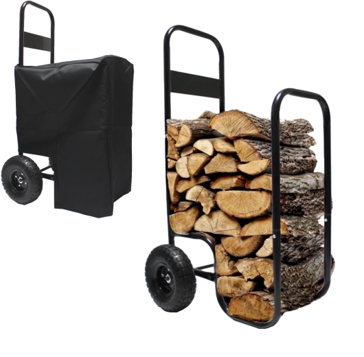 Rolling firewood cart with cover, 60 kg load capacity