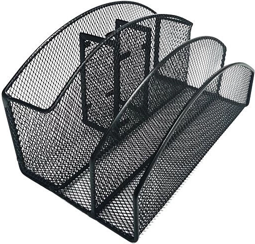 Organiseur de bureau en métal, 5 compartiments, noir