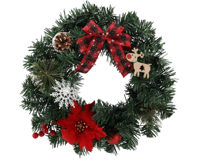 Kerstkrans met rode poinsettia 30 cm