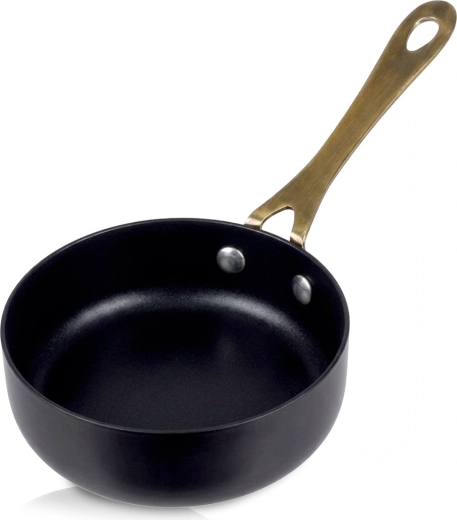 Mini poêle de service noire en acier inoxydable avec poignée dorée 180 ml