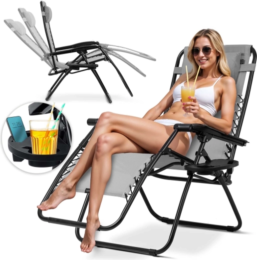 Folding garden lounger with cushion Sofotel ChillWell grey