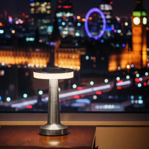 Silver Rechargeable Table Lamp with Adjustable Light Temperature