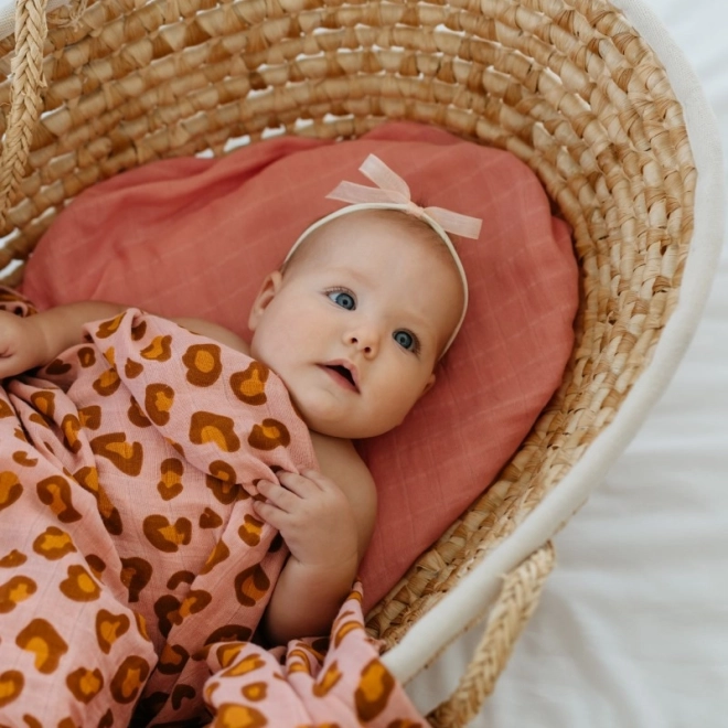 Cotton muslin swaddle blanket CORAL LEOPARD 120 × 120 cm
