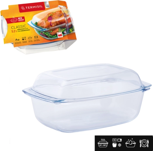 Rechthoekige hittebestendige glazen ovenschaal met deksel 5,2 l