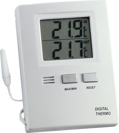 Digital thermometer for indoor and outdoor use with cable, white