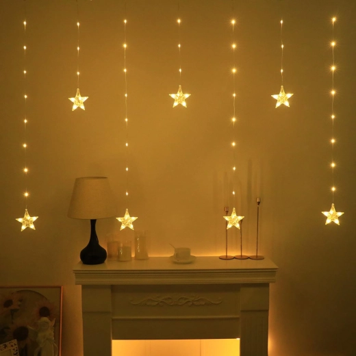 Kerstlichtgordijn met sterren 2 m