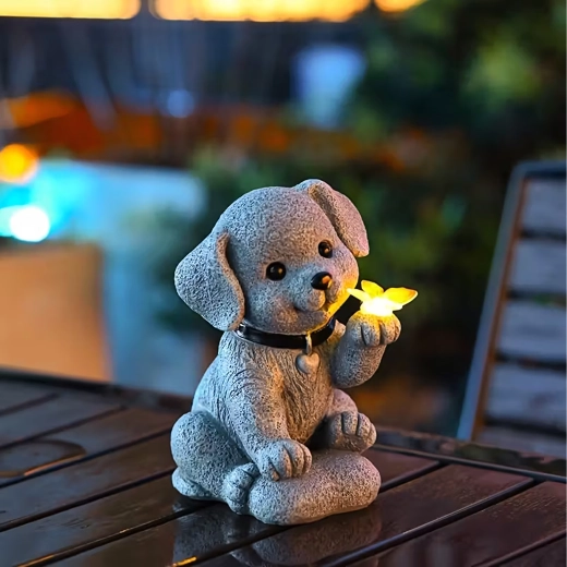 Solar garden lamp dog with butterfly LED decorative