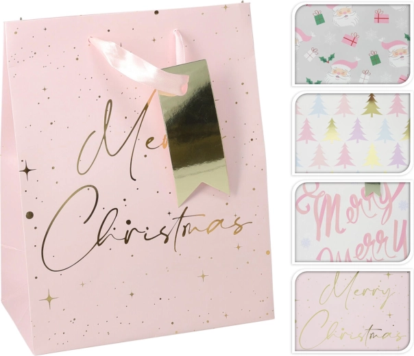 Geschenktasche Weihnachten rosa M 23 × 18 × 10 cm, Mix Dekore