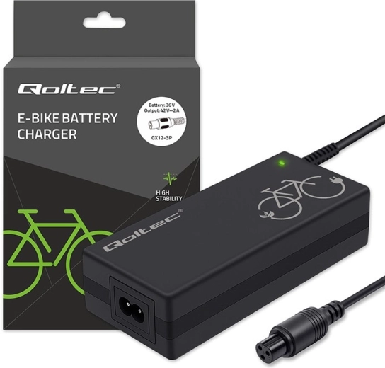 E-bike charger 36 V (42 V, 2 A) with GX12-3Pin connector + power cable