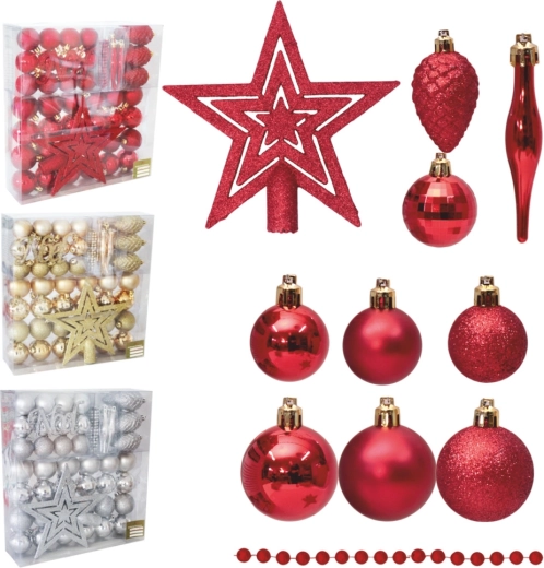 Set kerstboomversieringen – rood, 48 stuks