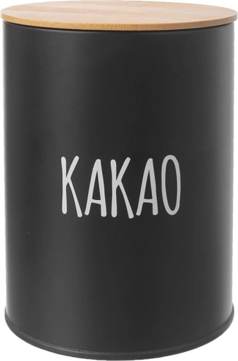 Boîte métallique noire avec couvercle en bambou pour cacao 11 cm