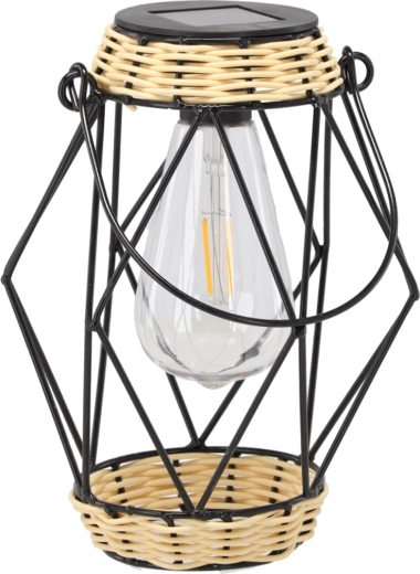 Zonnelantaarn van metaal 22 cm, zwart, LED