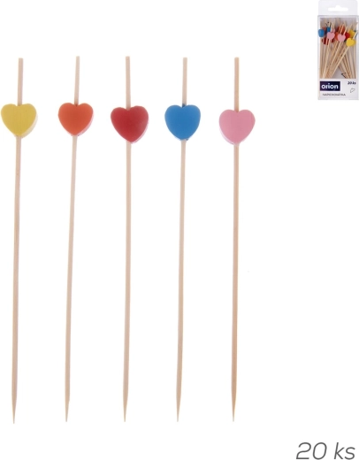 Piques en bambou en forme de cœur – 20 pièces, mix