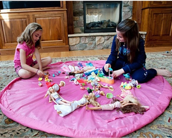 tapis de jeu pour enfants et sac à jouets rose