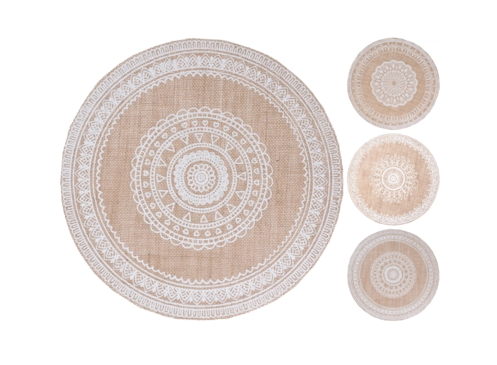 Round jute placemat with mandala 38 cm