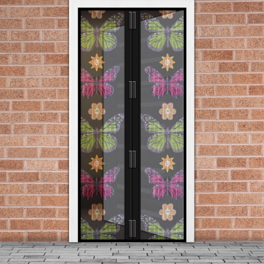 Magnetisch insectengaas voor deuren met bloemen- en vlindermotief 100 × 210 cm